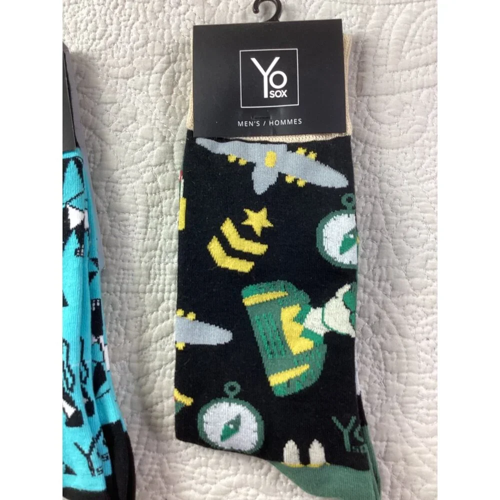Lot of 3 Yo Sox Mens Socks 3-Pack - Bacon*Elephant*Military Themes*Size 7-12*NWT
